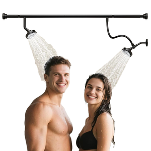 Hệ thống vòi hoa sen kép màu đen với thiết kế phân đoạn vật liệu đồng thau áp lực cao cho trải nghiệm giống như spa cho các cặp vợ chồng - Product Image 1