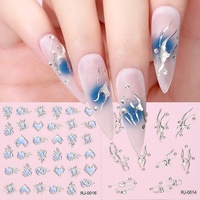Autocollants 3D pour ongles adhésifs personnalisés, feuilles fraîches, fleurs d'herbe, décalcomanies de vernis à ongles en plastique pour bricolage, 10 pièces/sac d'opp
