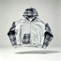 Suéter de Invierno Personalizado de Alta Calidad, Diseño a Cuadros, Corte Cuadrado, 400 Gsm, con Cierre, Estilo Oversize, Bordado para Hombre