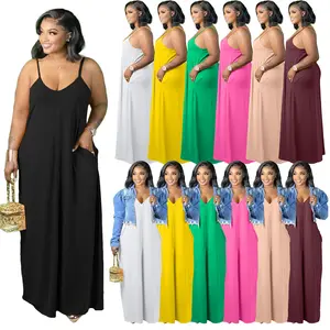 ZIYA A06L210 Plus Size Casual Loose Curve Femmes Maxi Robes avec Poches