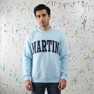 เสื้อฮู้ด MARTIN สีฟ้า ผ้าฝ้าย 100% สำหรับฤดูหนาว ปักลายแบบแอพพลิเค ซิปหน้า สไตล์วินเทจ ดีไซน์หรูหรา สำหรับผู้ชาย - Product Image 1