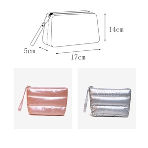 Custom Quilted <b>Silver</b> Zipper Nylon Makeup <b>Clutch</b> Travel Flat Pouch for Women - Product Image 4
