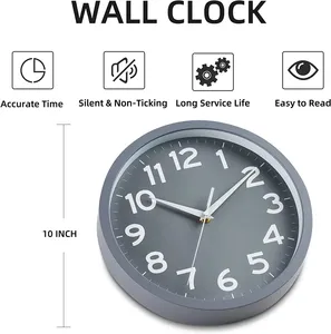 10 इंच ग्रे दीवार घड़ी बैटरी संचालित मूक छोटे अनुरूप आधुनिक Minimalist शैली घड़ी सजावट कार्यालय के लिए रसोई कमरे में रहने वाले