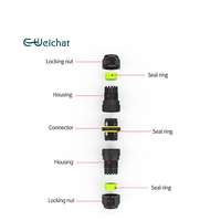 Connecteur à vis 3 pôles en T pour extérieur, étanche IP68, 2-6 broches, contacts en alliage de cuivre, plastique PA66/laiton, 400V/450V, CE
