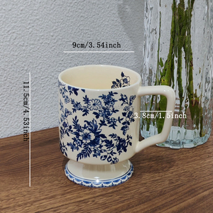 380ml Hochwertige Keramiktasse mit Fuß, Blau-Weiße Luxuriöse Retro-Kaffeetasse mit Großer Kapazität, Latte-Tasse, Kaffeehaus-Tasse - Product Image 3