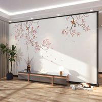 Papier peint texturé 3D, murale de style chinois avec oiseaux et fleurs, papier peint et tissu mural pour fond de télévision