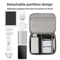 Organisateur de câbles gris style Asie du Sud-Est, étui pour batterie externe, pochette de voyage pour câbles de charge, sac de rangement numérique double couche pour accessoires