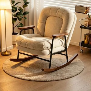 Poltrona a dondolo per adulti in stile retrò con cuscino morbido in tessuto, multifunzionale e reclinabile per il riposo, nuova poltrona relax casual e confortevole - Product Image 6