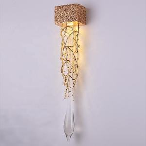 Amerikanischer Stil Schlafzimmer Goldene Antike Aluminium-Wandleuchte Lange Kristall-Wandlampe für Innendekoration - Product Image 2