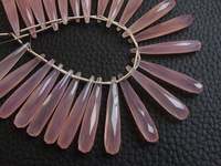 Paire de pierres en calcédoine rose facettes allongées en forme de goutte, environ 35 mm de long, pour la fabrication de bijoux, trou de 0,50 mm, troisième trou