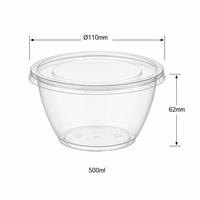 Bol jetable en plastique transparent 500 ml 110x62 mm avec couvercle, bol moyen pour salade, fruits, sushi, en-cas, bol de service, PP de qualité alimentaire, empilable