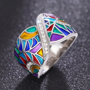 Anello Geometrico Colorato per Donne, Design in Smalto Stile Etnico, Elegante Gioiello alla Moda per Uso Quotidiano e Feste, Idea Regalo - Product Image 3