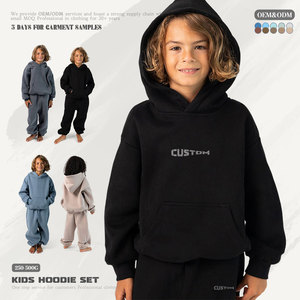 Set Personalizzato di Felpa con Cappuccio e <span class=keywords><strong>Pantaloni</strong></span> in Pile per Bambini, Produzione di Felpe Semplici di Lusso per Bambini - Product Image 1
