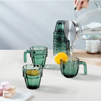 Set 6 Gelas Minum Kaktus yang Dapat Ditumpuk, 240ml. Gelas Vintage Berwarna Hijau untuk Minuman Anggur, Air, Kopi.