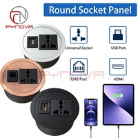 Prise de courant encastrée ronde pour table avec USB Type-C et prises multiples dissimulées pour bureau, table de conférence, mobilier