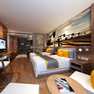 Ensemble de meubles de chambre d'hôtel moderne et économique pour hôtels d'affaires, avec panneau mural en bois et console TV, pour projets hôteliers commerciaux - Product Image 1