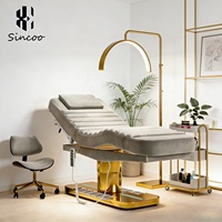 Cama de Masaje Eléctrica de 3 Motores con Base de Acero Inoxidable Dorada, Control de Pie con Luz y Silla, Cama Facial Personalizada