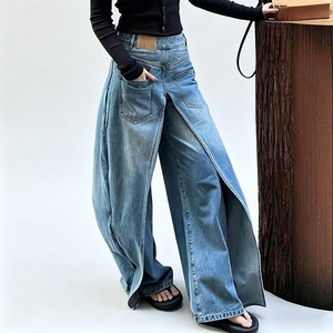 Huanqiu Denim – <span class=keywords><strong>Jean</strong></span> large et ample, porté deux façons (avant/arrière), séchage rapide, style streetwear, coupe amincissante, deux pièces, pour <span class=keywords><strong>femme</strong></span> - Product Image 3