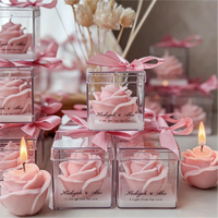 Bougie personnalisée en forme de rose, cadeau pour les invités de mariage, cire de soja naturelle, bougies artistiques romantiques en forme de fleur dans une boîte en PVC transparente avec ruban