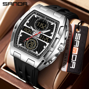 Montre numérique pour homme SANDA 6203, forme tonneau, sport de plein air, multifonction, compte à rebours, lumineuse, étanche, montre-bracelet pour adolescents - Product Image 1