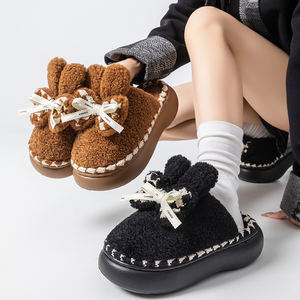 Chaussons en coton à semelle épaisse EVA avec nœud papillon, doublure en peluche, style Baotou, vente en gros directe usine - Product Image 3
