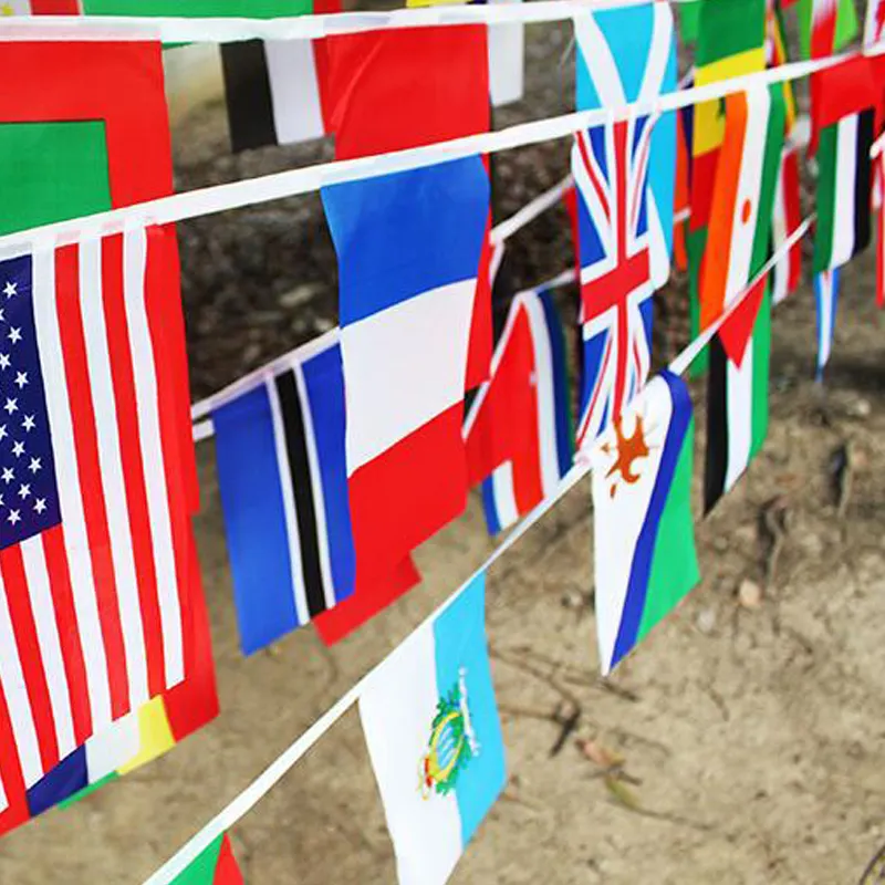 Toptan özel katar dünya 32 ülke Bunting bayrağı 14x21cm dize bayrakları