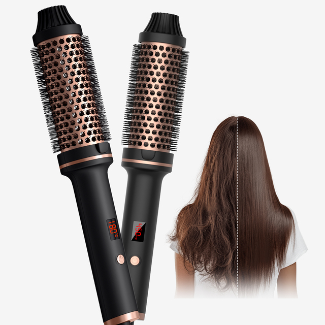 2-in-1 Ceramic Ionic PTC Thermal Blowout Brush Automatic Hair Curler/Straightener LED Temperature Display Electric Household Use
