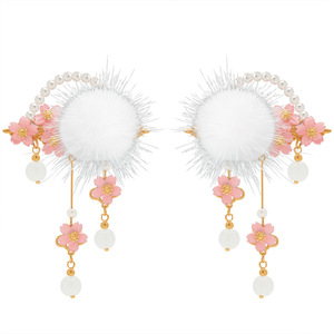 Diadema de estilo antiguo con pompones, borlas y horquillas oscilantes, pinzas para el cabello infantiles de estilo hada, accesorios para el cabello de Hanfu de felpa - Product Image 5