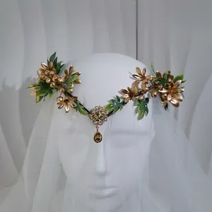 Cincin rambut bunga kustom buah beri emas hijau hiasan kepala ikat rambut dewi mahkota bunga Natal Halloween
