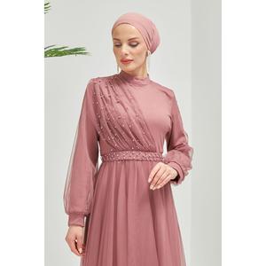 Abito da sera Hijab con dettagli visivi di perle 7776 - Product Image 4