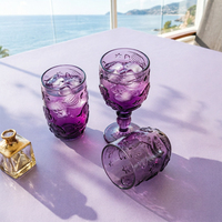 Verre à pied vintage violet en verre gaufré motif poissons marins et étoiles, directement de l'usine, pour usage domestique (haute et basse)