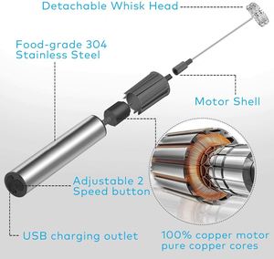 Rechargeable Milk Frother Home Stainless Steel <b>Small</b> Stirrer Automatic Electric Milk Frother - Product Image 3