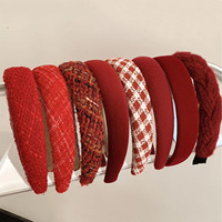 Serre-tête de mode du Nouvel An pour femme, rouge, large, à bordure écossaise, garniture en éponge, couleur unie, accessoire pour cheveux en tissu, Noël, mariages, 16x13cm