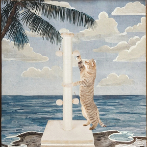 Modern basit krem kedi ağacı kulesi Sisal kayış asılı top yavru kedi ile lüks temel kedi tırmalama sütunu tırmalama sütunu - Product Image 3