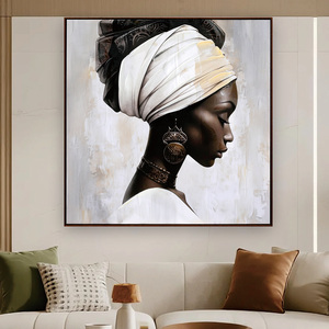 Dipinto Etnico di Donna Africana con Turbante Bianco e Gioielli Tribali, Quadro Decorativo da Parete - Product Image 1