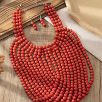 Ensemble collier ras-du-cou et boucles d'oreilles perlées faites à la main pour femme, style africain, avec pampilles colorées, chaîne de clavicule bohème