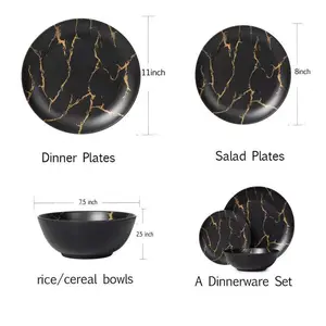Platos de plato de melamina negros de alta calidad recién llegados con placas de cargador de oro favorables platos de plato de melamina