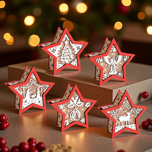 2025 New Designs Wooden Christmas 3D <b>Star</b> Lantern Decorations <b>LED</b> <b>Light</b> Box Tabletop Ornament Holiday Winter Scene Lantern - Product Image 1