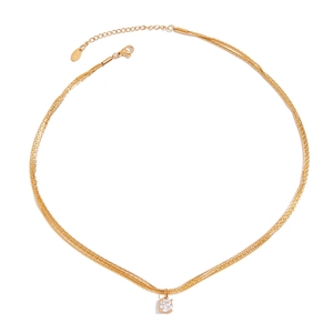 JFJEWER Jewelry Collier minimaliste en acier inoxydable plaqué or 18 carats avec pendentif en zircon cubique Cain pour string - Product Image 2