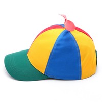 Gorra de béisbol con hélice colorida para adulto, juguete divertido giratorio de arcoíris para exteriores, ventilador desmontable, 100% algodón twill, visera plana común con letras