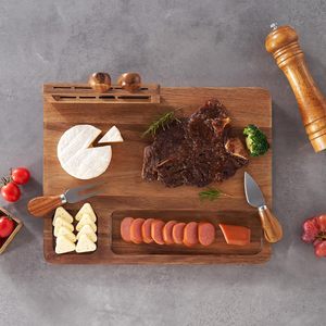 Ensemble de planches à découper en bambou artisanal thaïlandais avec support à couteaux, plateau à steak, plateau à fromage, plateau de service en bois pour la cuisine - Product Image 4