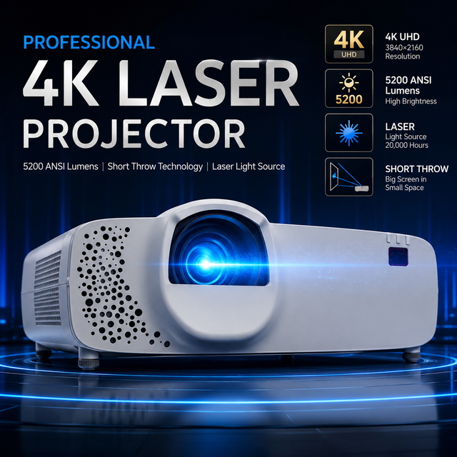 ODM 4K Laser Short Throw Projector 5200 ANSI Lumens Home Theater Built-In Speakers Portable 2-Year Warranty MX-LK5200ST