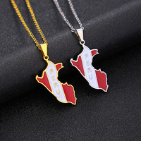 Llavero de recuerdo con mapa de Perú, colgante de bandera de Lima, collar de metal, venta al por mayor, collar personalizado de Perú