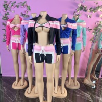 Ensemble personnalisé avec logo pour femme : short, brassière de sport et veste courte, survêtement, tenue décontractée, ensemble 3 pièces short et pantalon pour femme, élastique