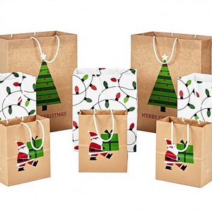 Wholesale Reusable Kraft Paper <b>Christmas</b> <b>Gift</b> <b>Bags</b> with Custom Printed Logo for Holiday Party <b>Gifts</b> and Craft Packaging - Product Image 4