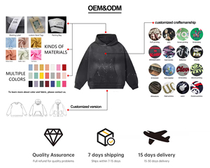 Sudadera con capucha para hombre personalizada, de algodón de alto gramaje, con cremallera, estilo vintage, lavado ácido, desgastada y con efecto salpicado de pintura, estilo streetwear - Product Image 2
