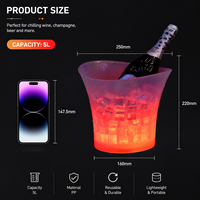 Cubo de Cerveza LED de Plástico PP Resistente a Impactos de 5L, con Logotipo Personalizado Serigrafiado, Funciona con Pilas AA, para Bares y KTV