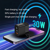 Cargador Rápido PD de 30W Personalizado al por Mayor de Fábrica, Estándar Estadounidense, Doble Puerto USB-A+Tipo-C, Adaptador de Pared GaN para Teléfono Celular y Tableta