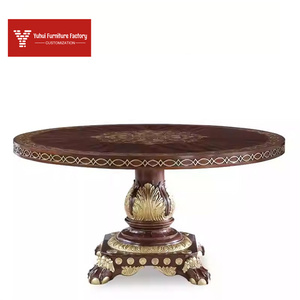 Mesa de Comedor Redonda Estilo <span class=keywords><strong>Castillo</strong></span> de <span class=keywords><strong>Windsor</strong></span>, Estilo Europeo Moderno con Paneles Tallados en Madera Sólida para Muebles de Hogar - Product Image 1