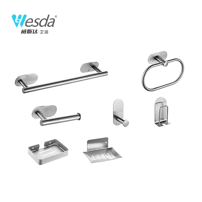 Wesda 304 Silver Stainless Steel Bathroom Accessory Set Includes Toilet Tissue Roll Paper Holder Towel Rack Sanitary Ware Suite